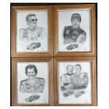4 Dale Adkins framed prints depicting NASCAR