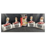 5 NASCAR Coca-Cola bobbing head figures in