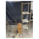 Group of shelves, racks and bathroom accessories,