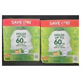 2- Glad 13 gallon trash bags 160 count each
