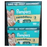 2 180ct  pampers swaddlers size 3