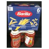 6pk Barilla variety pastas. 3pk prego traditional