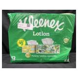 12 flat boxes Kleenex lotion facial tissues