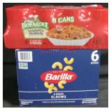 6ct elbows Barilla. 8pk chef boyardee spaghetti