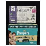 Premium baby wipes 12 packs. Pampers size 2