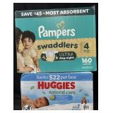 Pampers size 4 Swaddlers 160ct. Huggies wipes