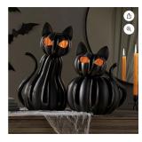 Pre-Lit Pumpkin Cats, Set of 2, factory sealed