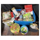 Group of holiday decor, frames, pails, angel
