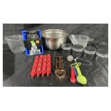 Group of kitchenware, measuring cups, containers