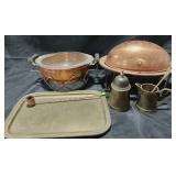 Copper and brass chaffing dish and pot w brass