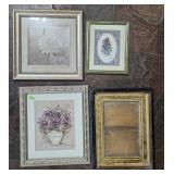 3 framed prints and 1 empty frame