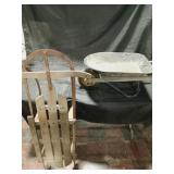 Mini black wheel barrel. Old fashioned wooden