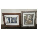 2 framed prints. Front porch scene and street
