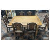 Vintage wooden dining table with 6 matching