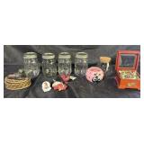 Decor: mason jars, miniature display box, ladybug