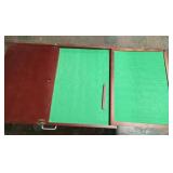 Jigsaw puzzle table. 7 brown folding chairs.