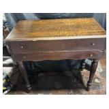 wooden spinet desk with flip-top lid & turned