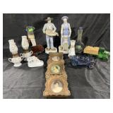 Group of decorated porcelain & glass, figurines,