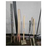 Long handled tools: post hole digger, tamper,