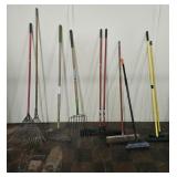 Long handled tools: rakes, metal rake, pitch