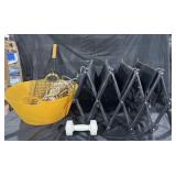 Collapsible bench, pet yard stakes, grilling
