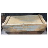 Vintage pine ammunition crate with rope handles,