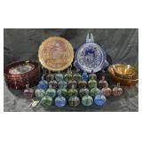 Collection of vintage decorated glass, plates,