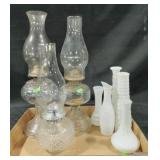 3 oil lamps. Set of 5 vases