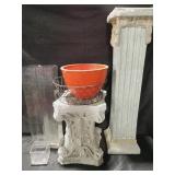 2 flower pot pillars. 2 tall vases and small