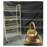 2 4 tier metal wire storage carts. 5 wicker