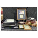 Group of picture frames & framed fire truck print
