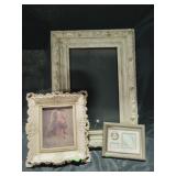 Framed wall piece w inset mini clock. Large