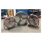 THREE INDUSTRIAL FLOOR FANS