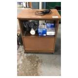 COFFEE CABINET WITH ITEMS ON AND IN IT