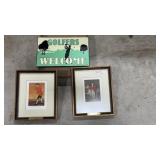 Pair of English Golf Print Awards and a Metal Sign