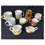 Nine Assorted Mugs and Creamers