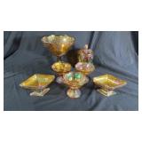 7 pieces of Carnival Glass