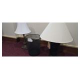 Pair of Table Lamps and Wire Waste Basket