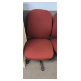 5 Burgundy Cloth Rolling Chairs, Desk Height