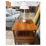 Wood Side Table with Two Drawers and Lamp