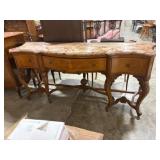 Marble-Top Inlaid Wood Console Table