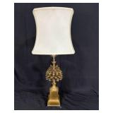Gold Pinecone Table Lamp with Shade and Black Base