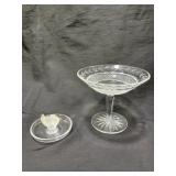 Lalique Bird Ring Dish and Crystal Stemmed Compote