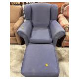 Upholstered Armchair with Matching Ottoman in Blue