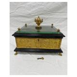 Gilded Metallic Box with Glass Lid and Key
