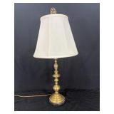 Brass Table Lamp with White Shade and Pull Chains