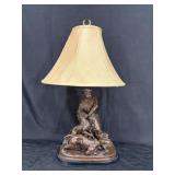 Bronze Figural Lamp with Hunting Scene Base
