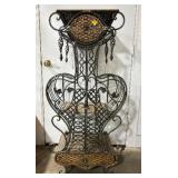 Black Wrought Iron and Wicker Storage Cabinet