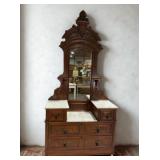 Wooden Dresser with Mirror and Marble Accents