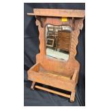 Wooden Mirror with Shelf and Towel Rack